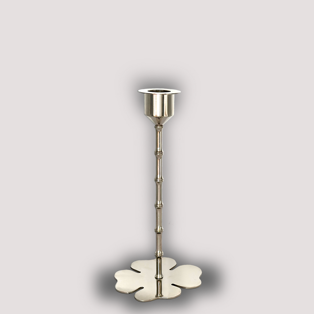 candlestick bamboo clover silver polished medium