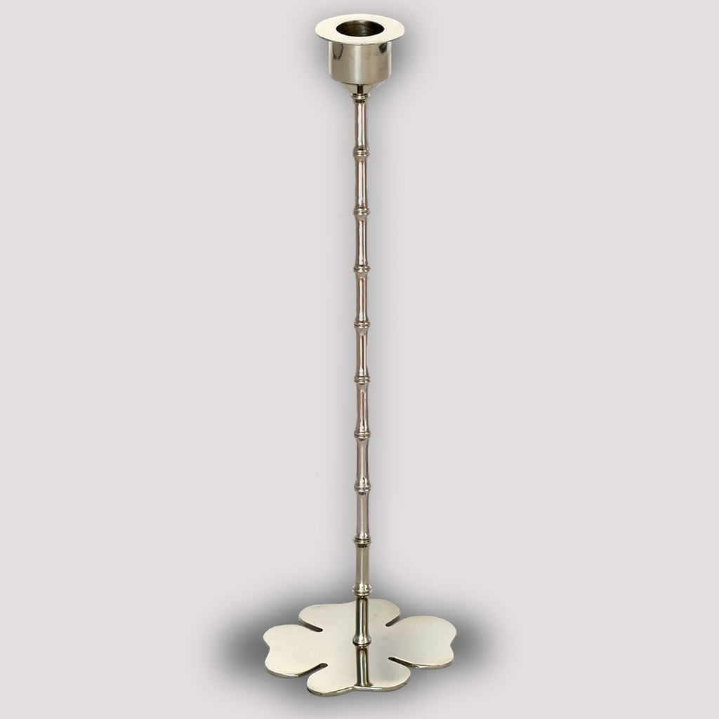 CANDLESTICK BAMBOO CLOVER SILVER POLISHED