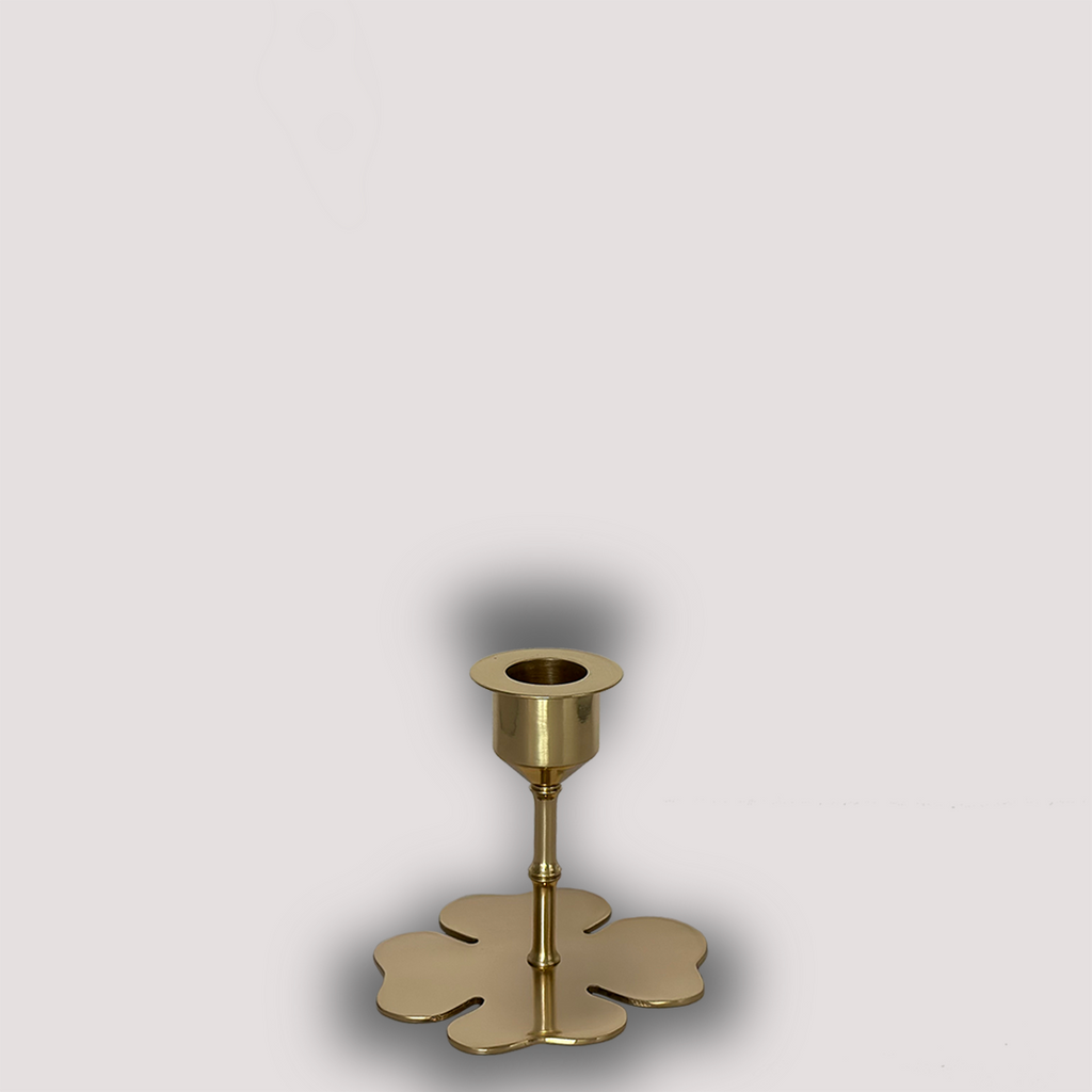 candlestick bamboo clover brass polished small