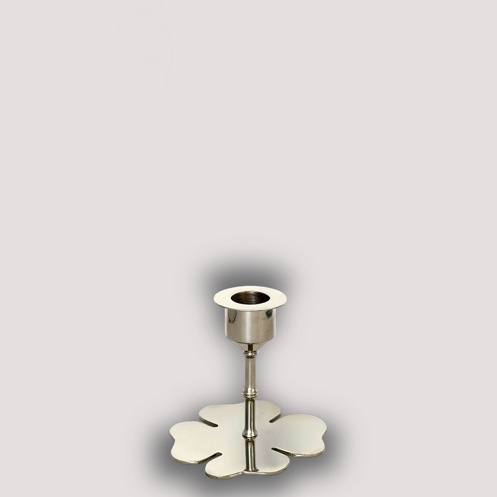 candlestick bamboo clover silver polished small