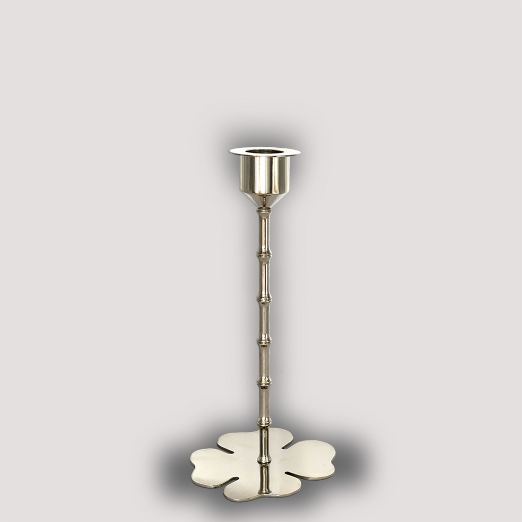 CANDLESTICK BAMBOO CLOVER SILVER POLISHED MEDIUM