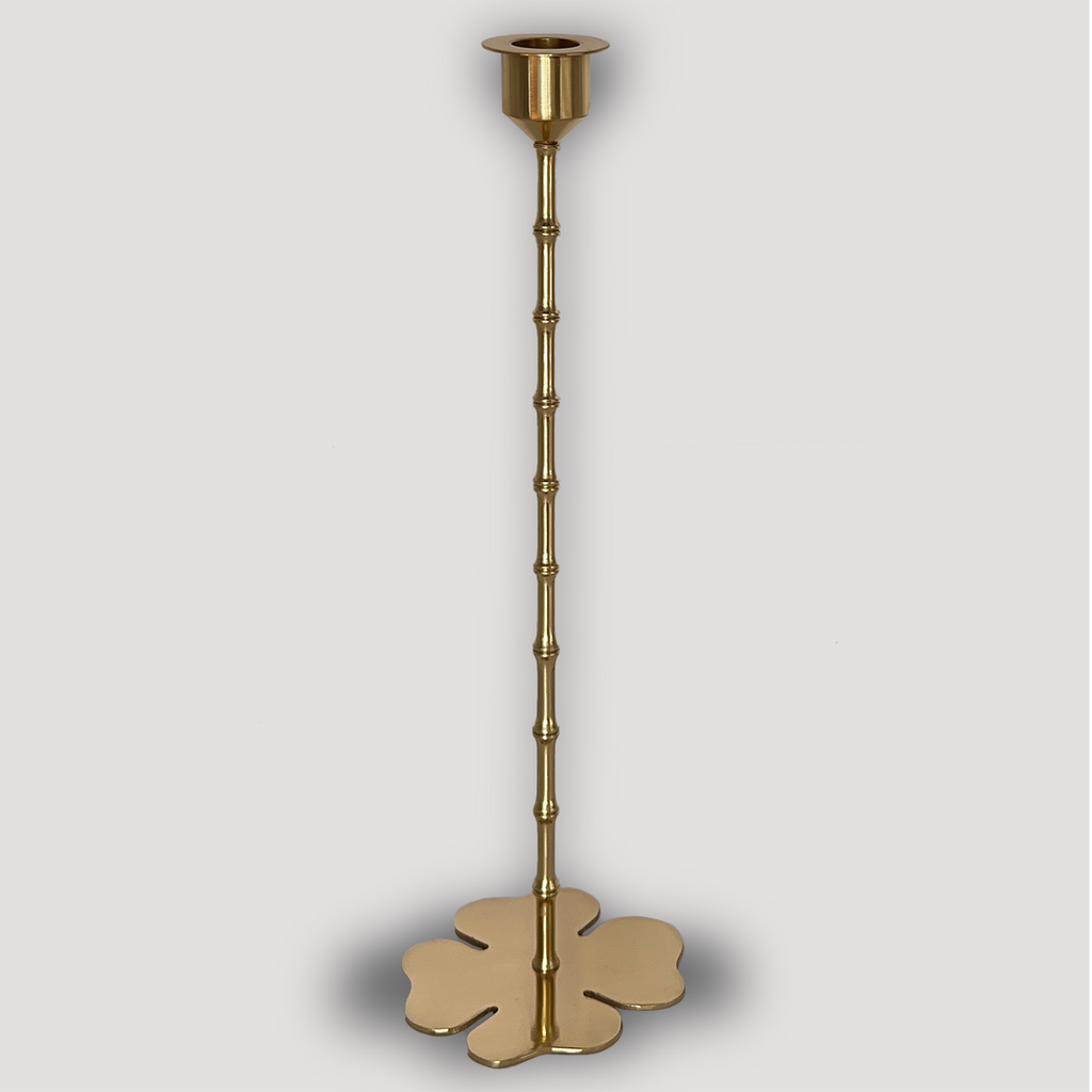 CANDLESTICK BAMBOO CLOVER BRASS POLISHED LARGE