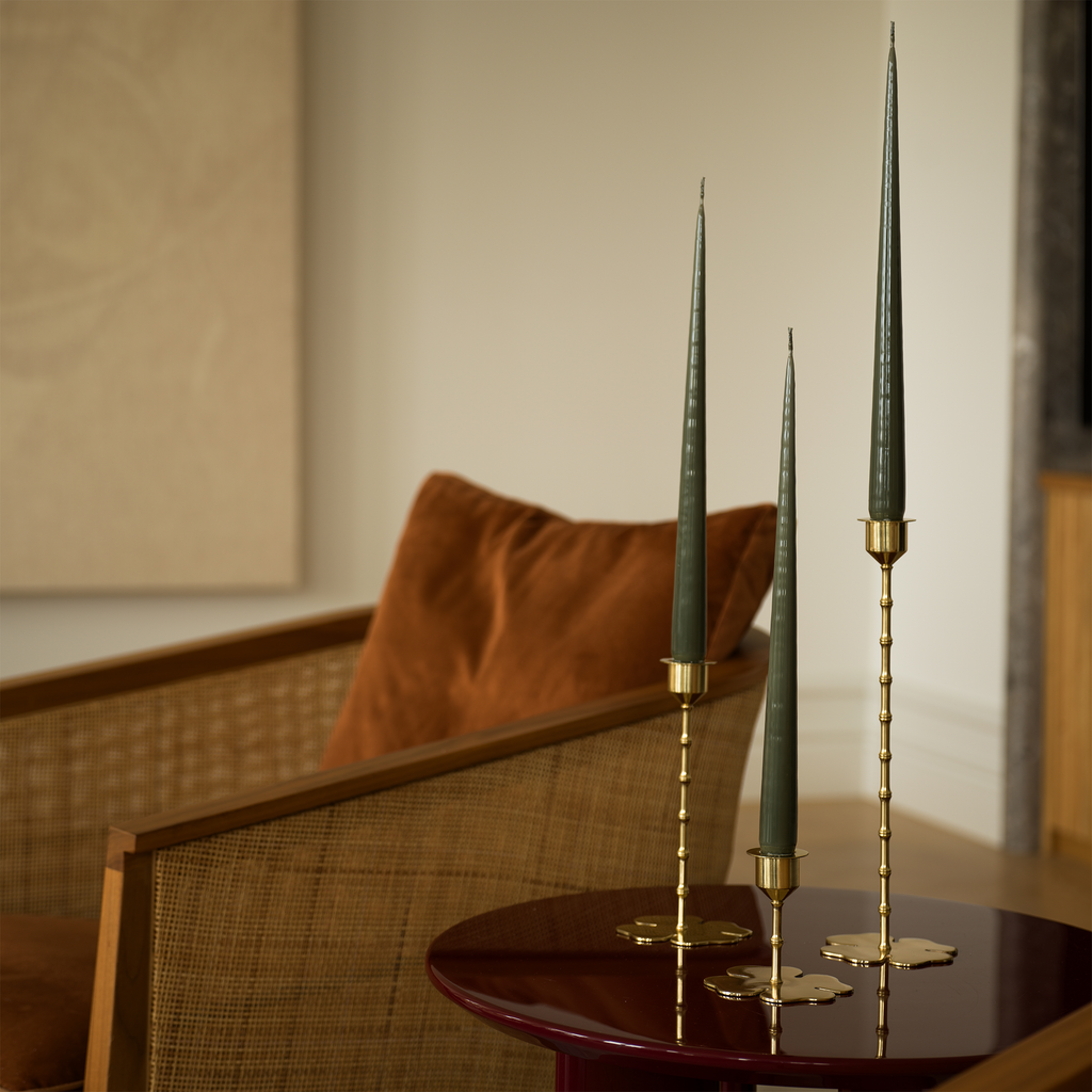 candlesticks bamboo clover brass polished